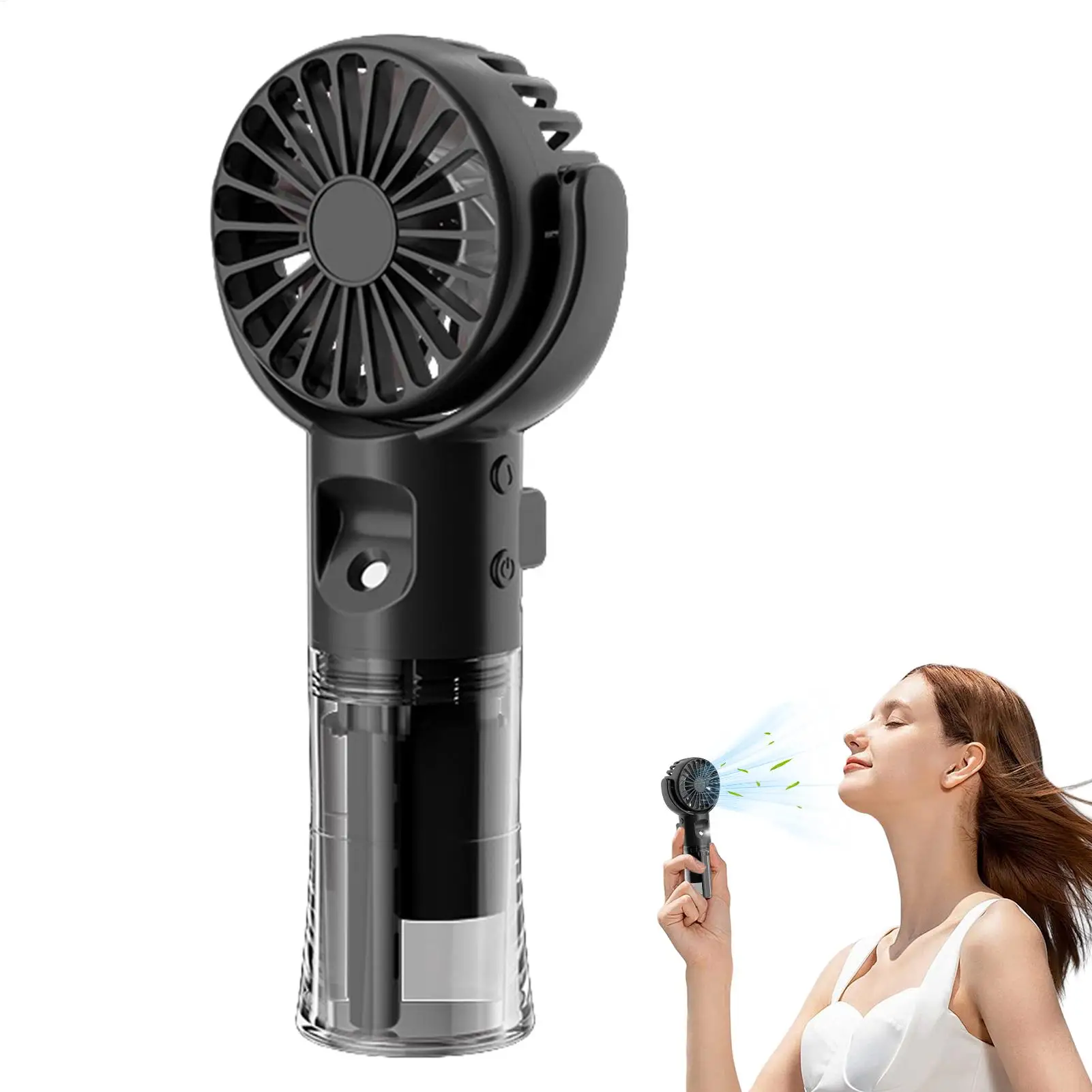 Handheld Misting Fan Rechargeable Battery Operated Portable 4 Speeds 360 Degree Swiveling Personal Fan for Travel