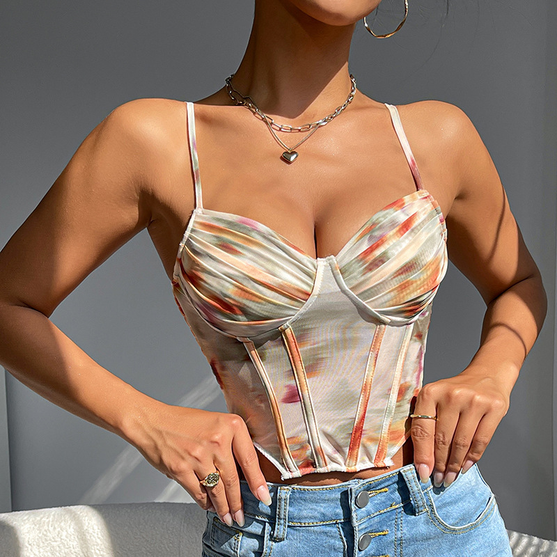 Sexy Women Corset Top French Retro with Fashion Print Stylish Strappy Cami for Women's Corset Lingeries Sexy Hot ﻿