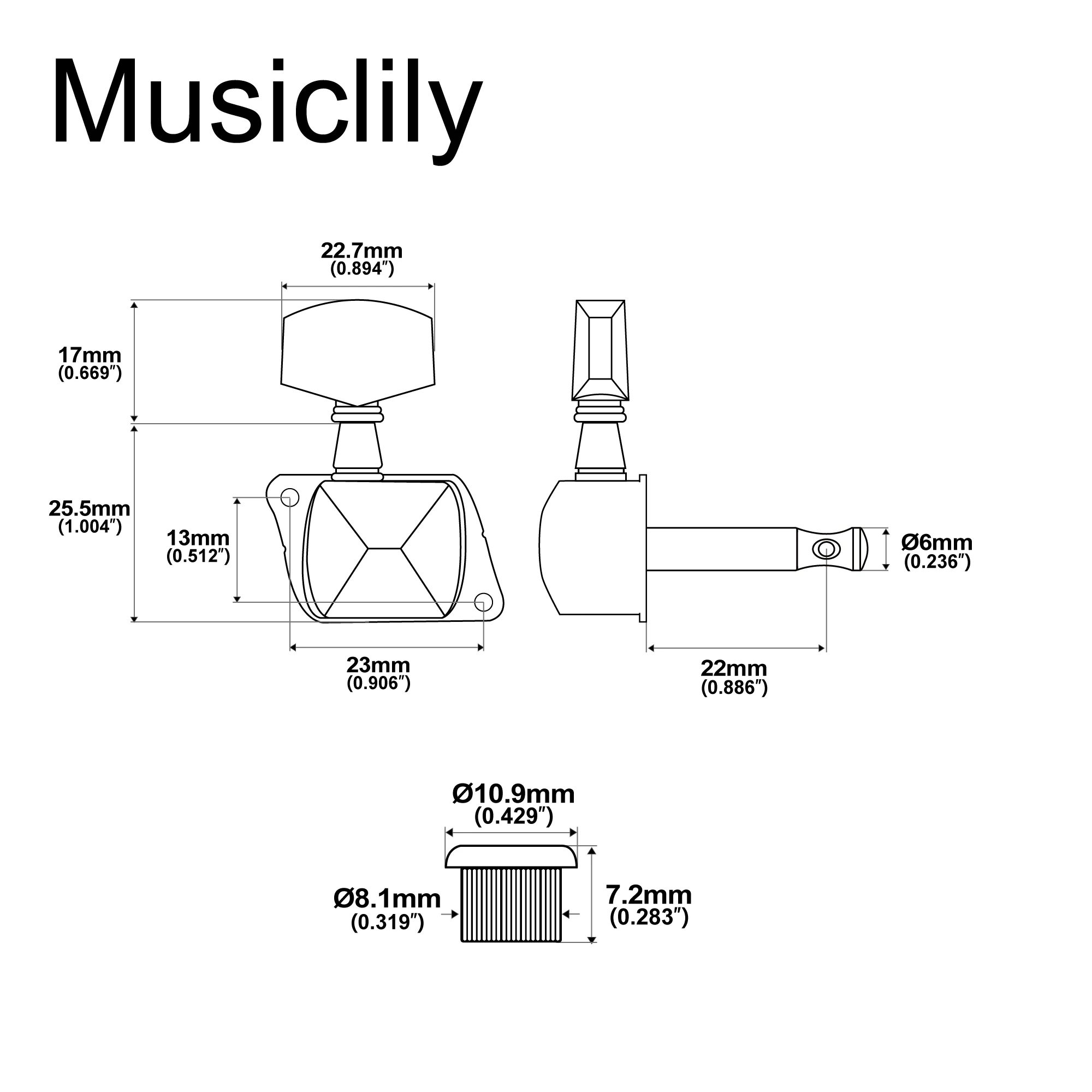 Musiclily Pro 3R3L 15:1 Ratio Semi Closed Machine Heads Tuners Tuning Pegs Keys with Big Hex Button for Acoustic Electric Guitar Guitar Tuner Electric Guitar Tuners