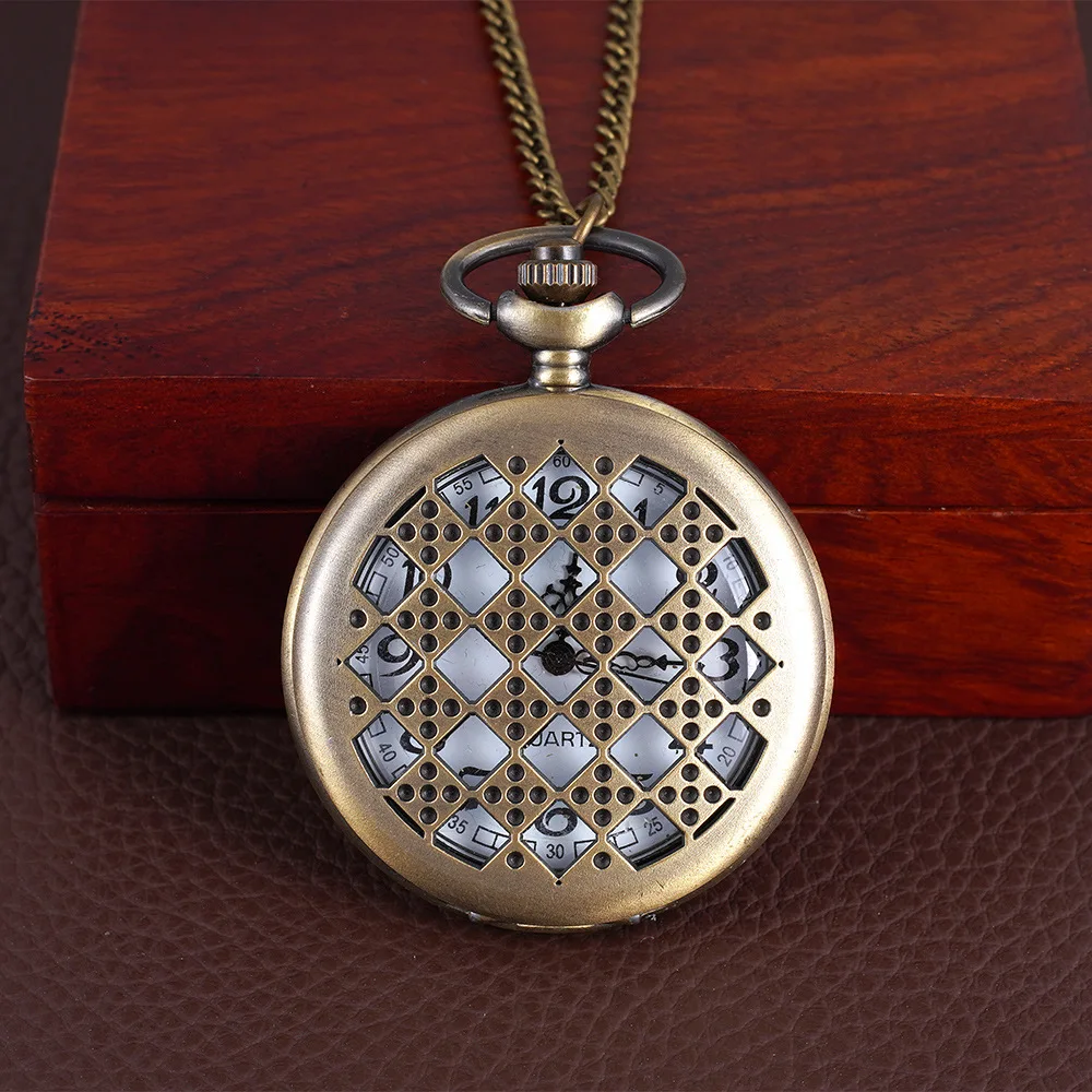 Hollow quartz Pocket Watch Square Grid Flip Quartz Watch Men Women Students Retro Pocket Trend