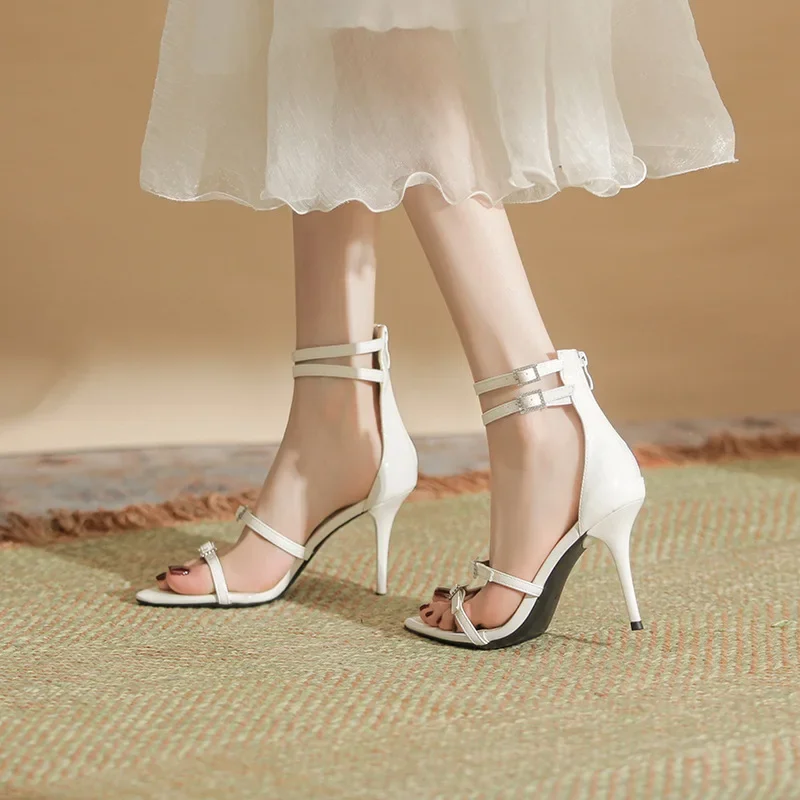 Ladies heels summer French one line with slim heel, versatile European and American minimalist fairy high heel sandals