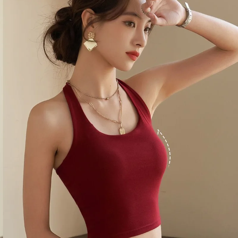Für 40-60 kg Halter Spaghetti-trägern Ärmellose Leibchen Top Für Frauen Kurze Crop Tops Mit Brust Pad Schönheit zurück Unterwäsche – Detail 1