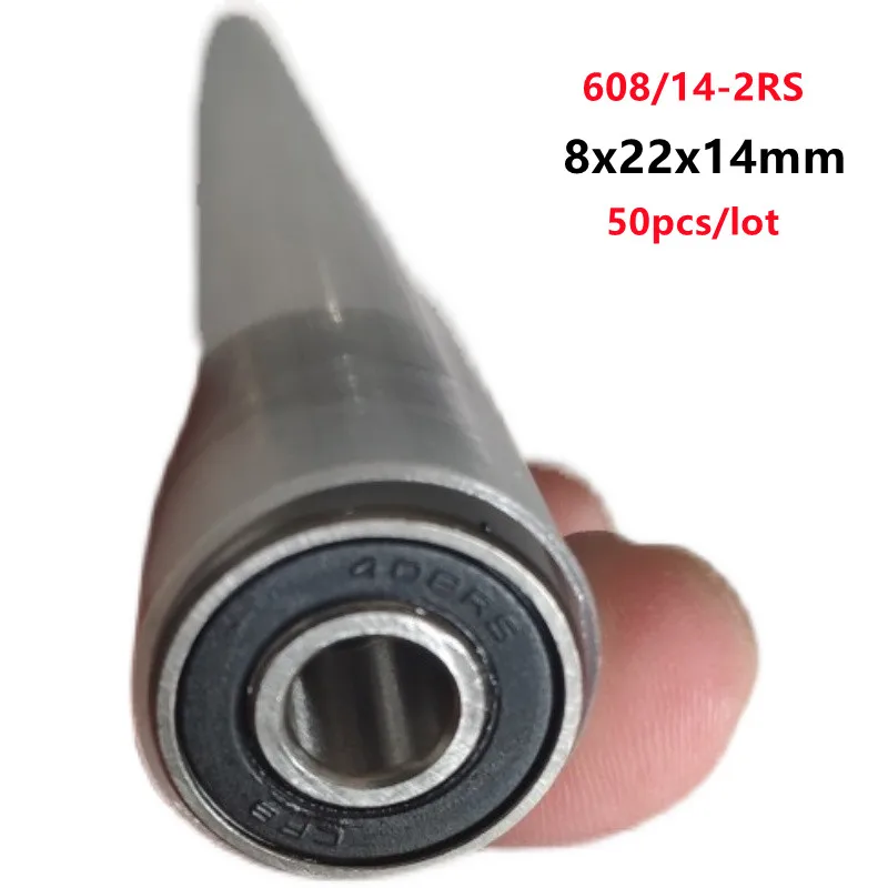 50 Stück Hochgeschwindigkeitsverbreitertes Lager 608/14 608W14 608-14-2RS W608RS strukturierter Twister Spezial 408RS 8*22*14 mm (zweireihige Kugel) – Detail 1