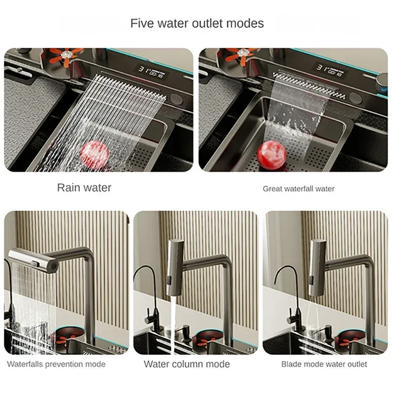 304 Stainless Steel Sink Thickened Large Single Slot Multifunctional Digital Display Honeycomb Embossed Vegetable Washing Basin 6