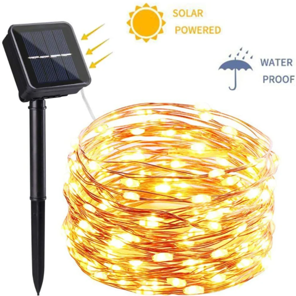 Solar LED 10m 100LEDS Automatic Sensor Switch 8 Functions Waterproof Grade IP65 Indoor and Outdoor Copper Wire String Lights tm919b programmable digital timer switch din automatic cycle timing controller for lights fan 5v 12v 24v 110v 220v ac 85 265v