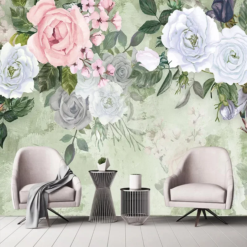 

Custom Mural Wallpaper 3D Vintage Hand-painted Rose Flowers Photo Wall Painting Living Room Bedroom Romantic Home Decor Frescoes