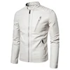Stand Collar Jackets Fashion Casual Trend White Windproof Coat Streetwear Spring Autumn Men's Motorcycle Leather Jacket Solid 1