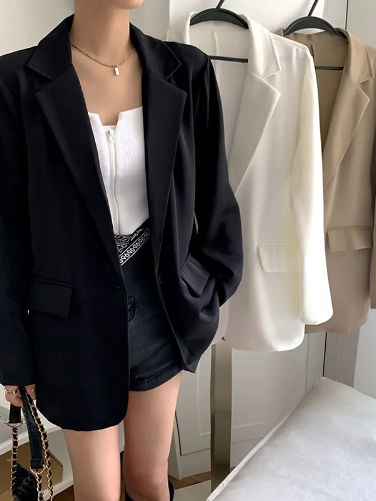 

Осень 2023, новый дизайн, черная куртка, осень 2023, Новый Свободный Повседневный костюм средней длины, топ, блейзеры, Женский блейзер из материкового Китая