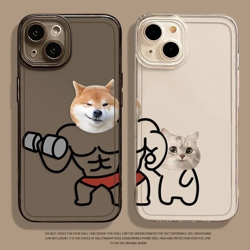 Muscle Dog and Shy Cat Couple Case for iPhone