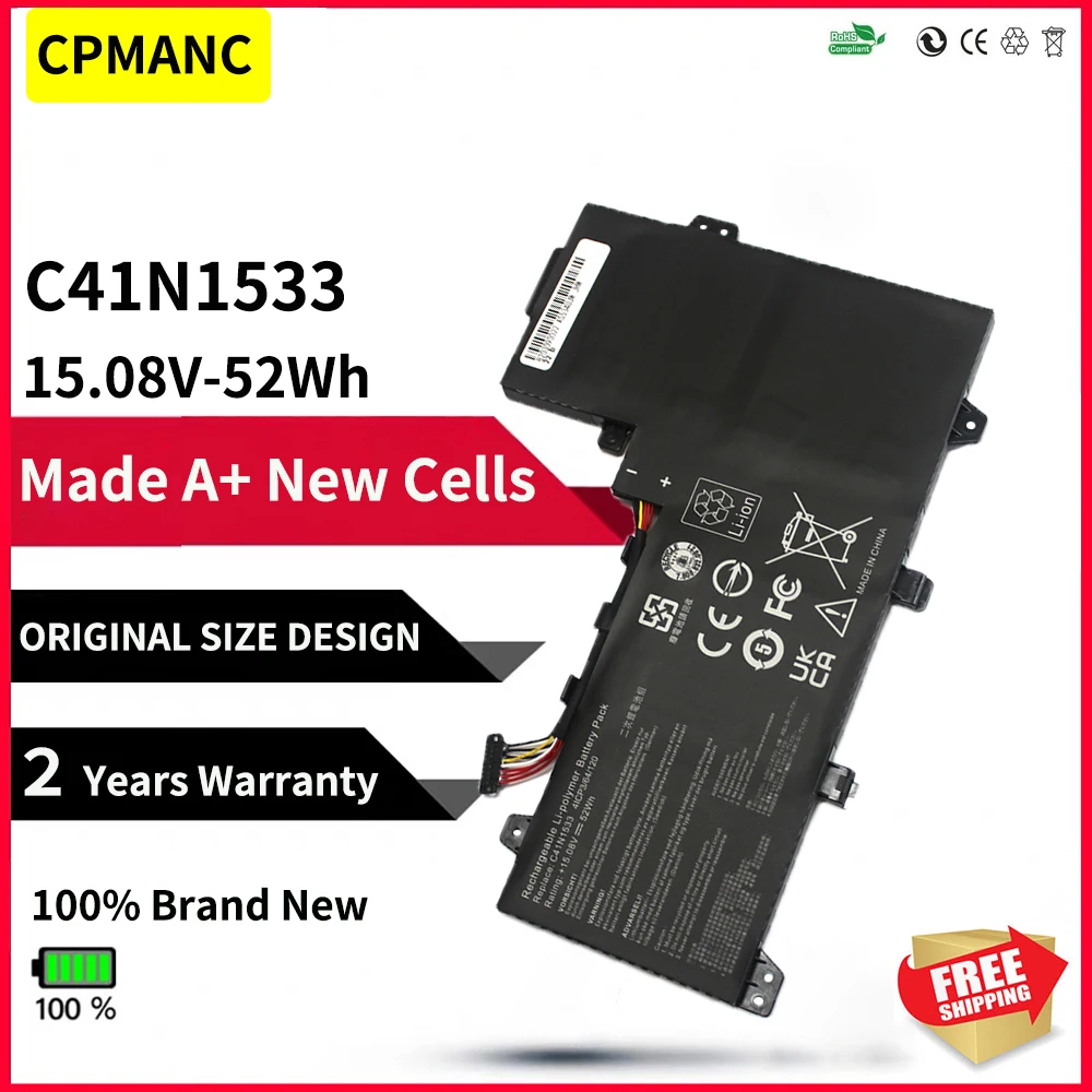 

CPMANC C41N1533 Battery For ASUS ZenBook Flip UX560UQ UX560UX Q526U Q524U Q534U Q534UX UX560UQ UX560UX UX560UX-FZ025T 15.2V 52WH