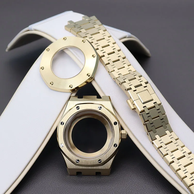 

41mm Gold Luxury Men's Watch Cases Strap Parts Steel Watchband For Seiko nh34 nh35 nh36 nh38 Movement 31.8mm Dial Waterproof