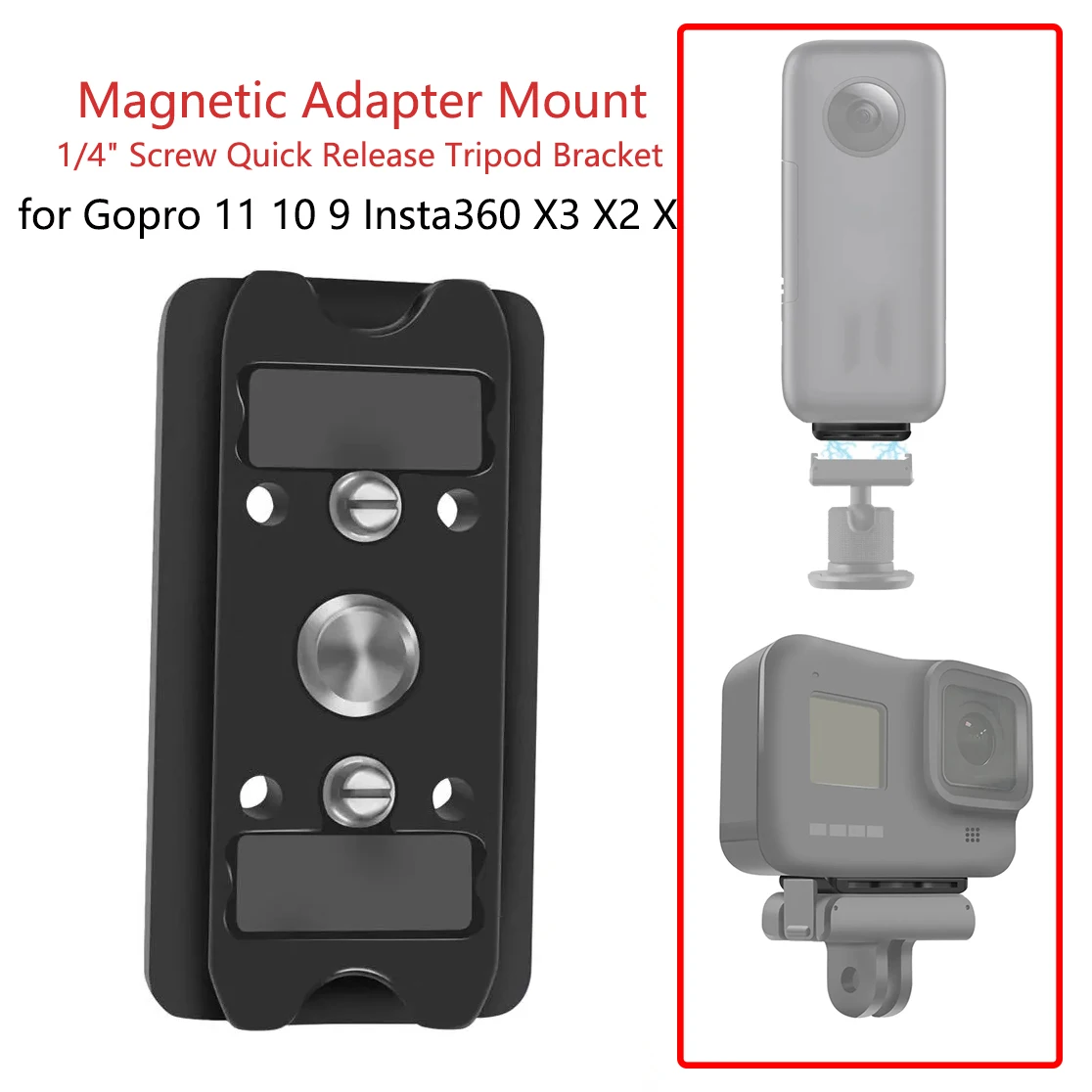 Magnetic Adapter Mount 1/4 Screw Quick Release Tripod Bracket for
