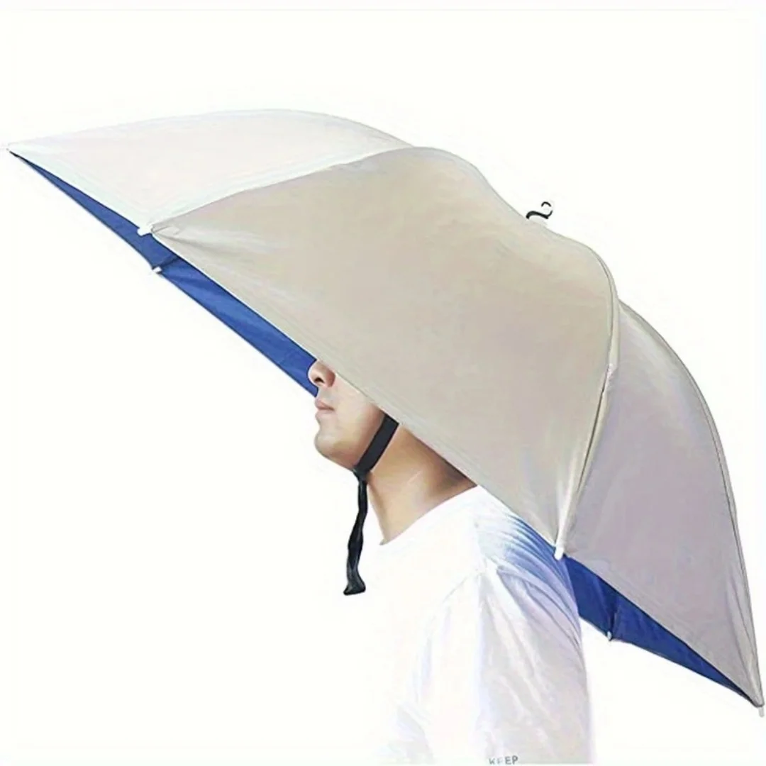 Large Foldable All-Weather Windproof Fishing Umbrella Hat - Head-Mounted Sunshade