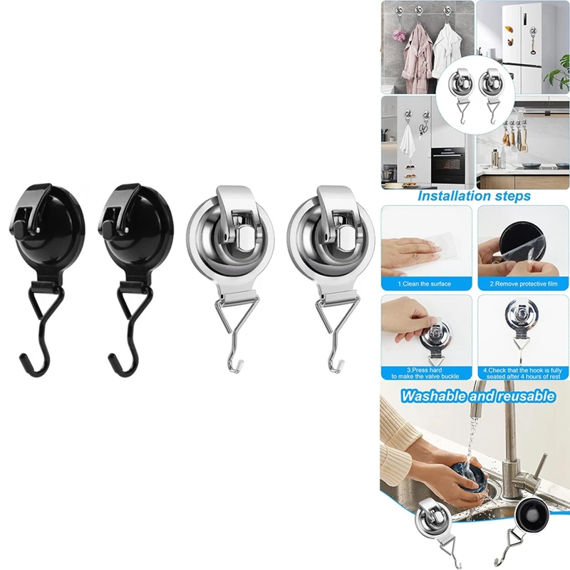 

New 4PCS Heavy-Duty Suction Cup Hooks For Towel, Robe, Loofah & Wreath, For Bathroom & Kitchen, No Tools Required