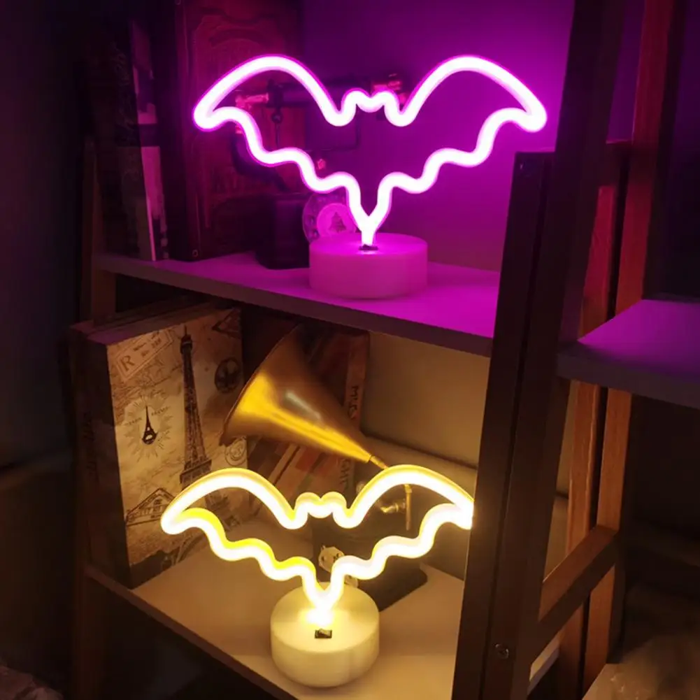 

Decorative Light Night Light Flicker-free Halloween Bat Neon Sign Lamp Shape Desktop Ornament Usb/battery Operated for Sellers