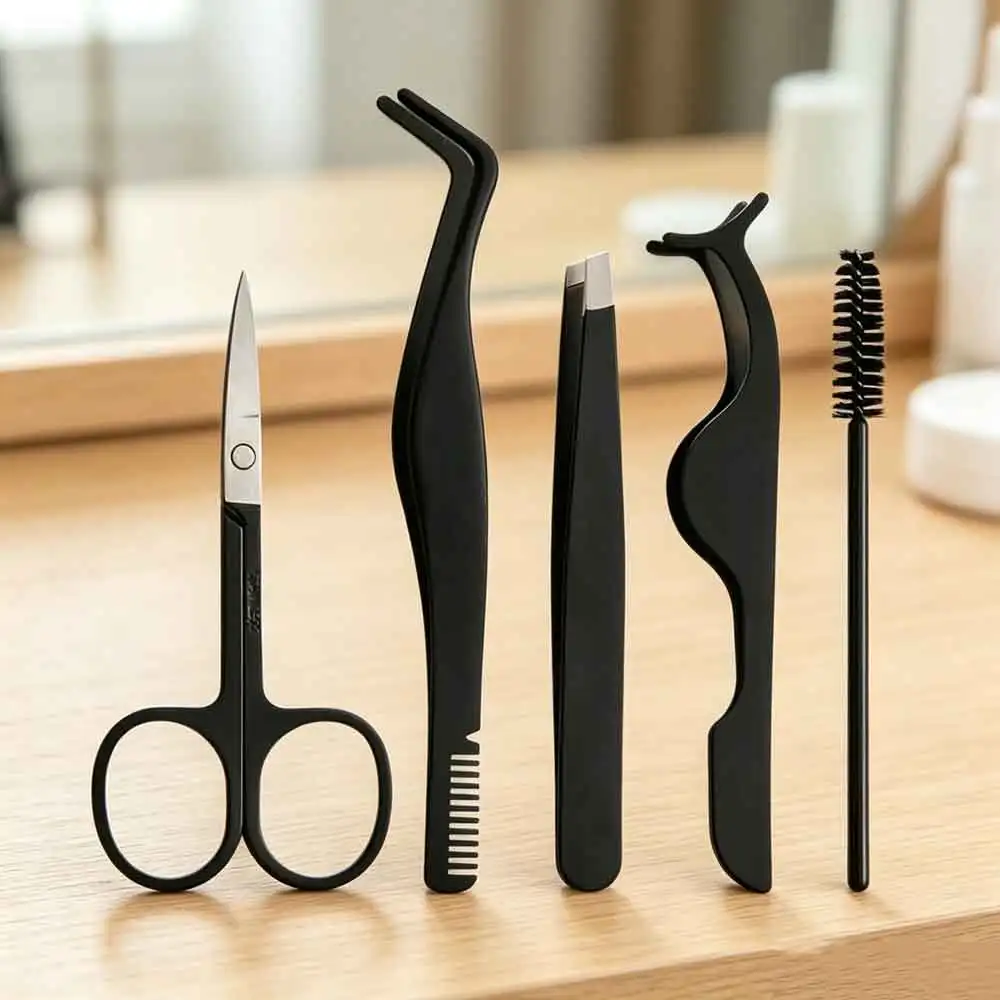 1/6Pcs 속눈썹 세트 스테인레스 익스텐션 스틸 클립 눈썹 집게 곡선 팁 핀셋 가위 뷰티 메이크업 액세서리