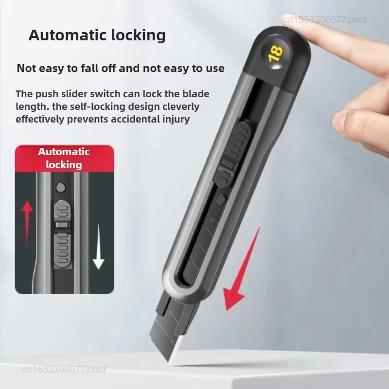 Retractable Snap-Off Utility Knife 18mm/9mm High Carbon Steel Blades Box Cutter Auto Lock for Office Supplies Stationery Tools - 3