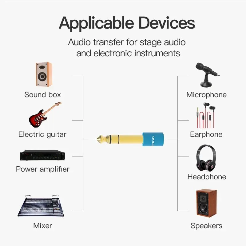 Vention Spina audio per microfono da 6,5 mm a jack da 3,5 mm per amplificatore Adattatore per charra elettrica Cavo ausiliario Convertore jack 3,5 6.35  44