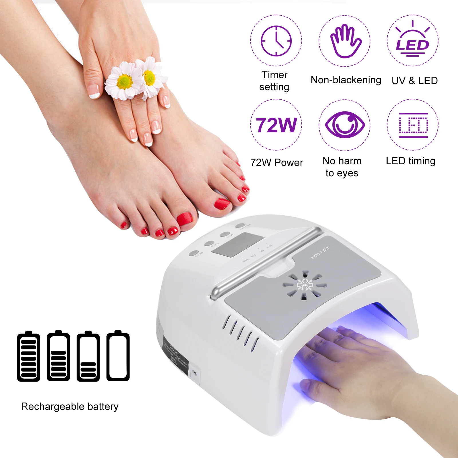 72W Cordless Fan Nail Lamp UV LED Lamp Nail Dryer 3 Timers Nail Curing Lamp Smart Polish Sensor Light Nail Art Tool 6