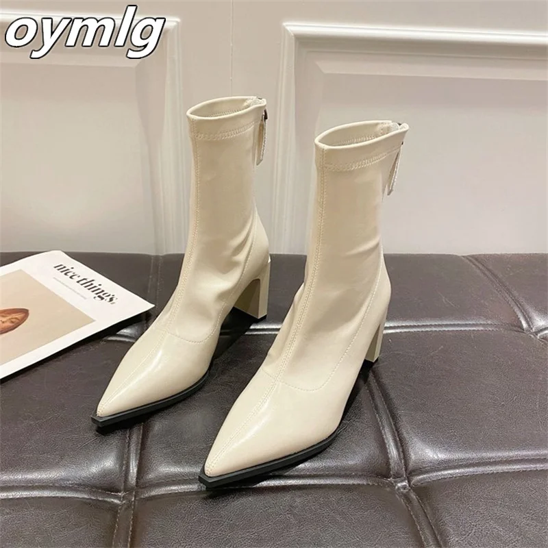 Pointed Fashion Boots 2023 Autumn/Winter New Short Tube Mid Heel Thick Heel Back Zipper Fashion High Heel Short Boots for Women