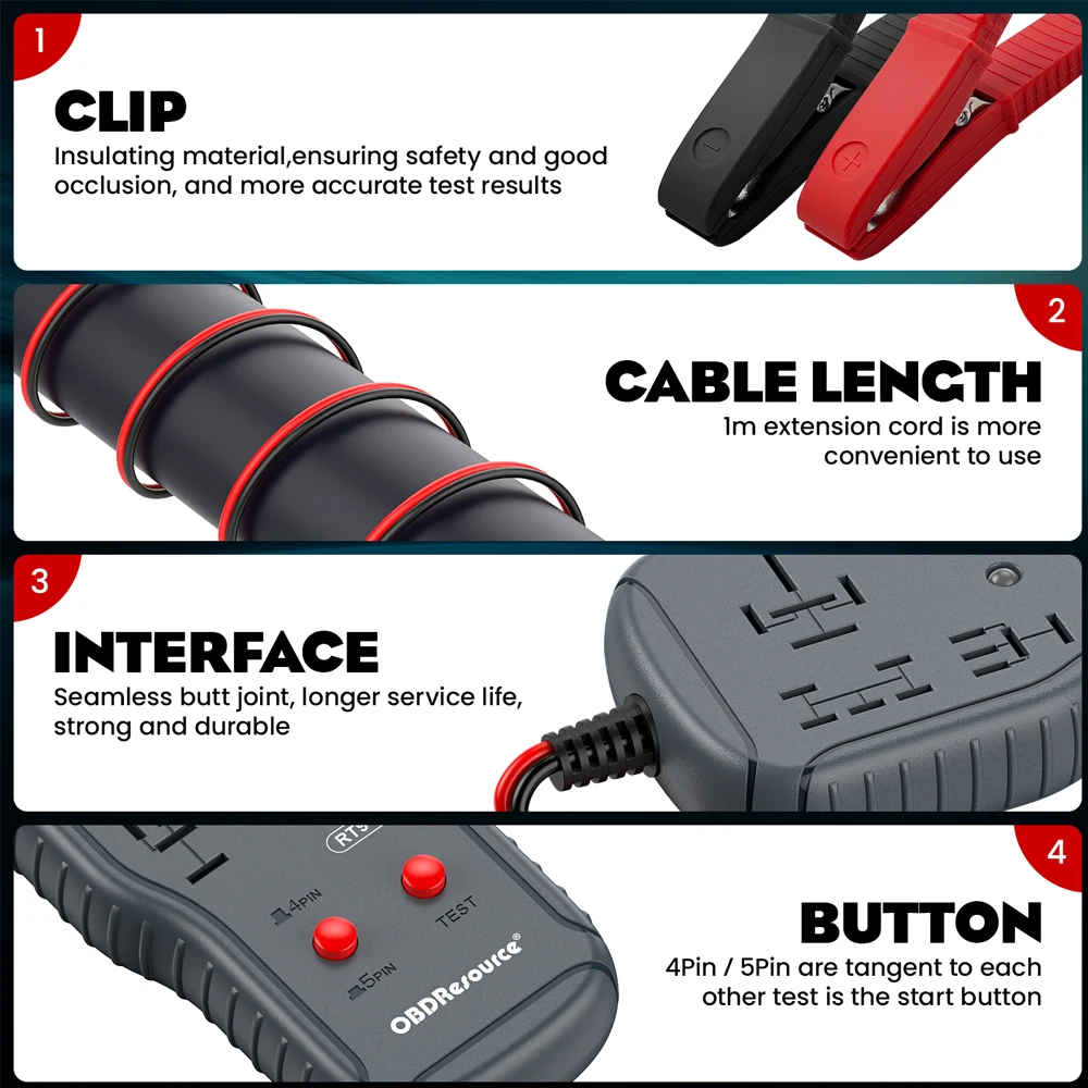 OBDResource 12V/24V Car Relay Tester 4Pin 5Pin Relay Detection Diagnostic Tool Professional Voltage Tester Battery Checker