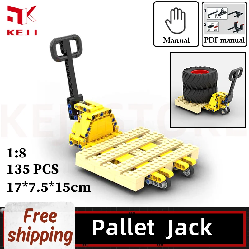 

KEJI 1:8 Pallet Jack with Steer Wheels Handle Model Building Blocks Bricks Kit DIY Toys Gifts