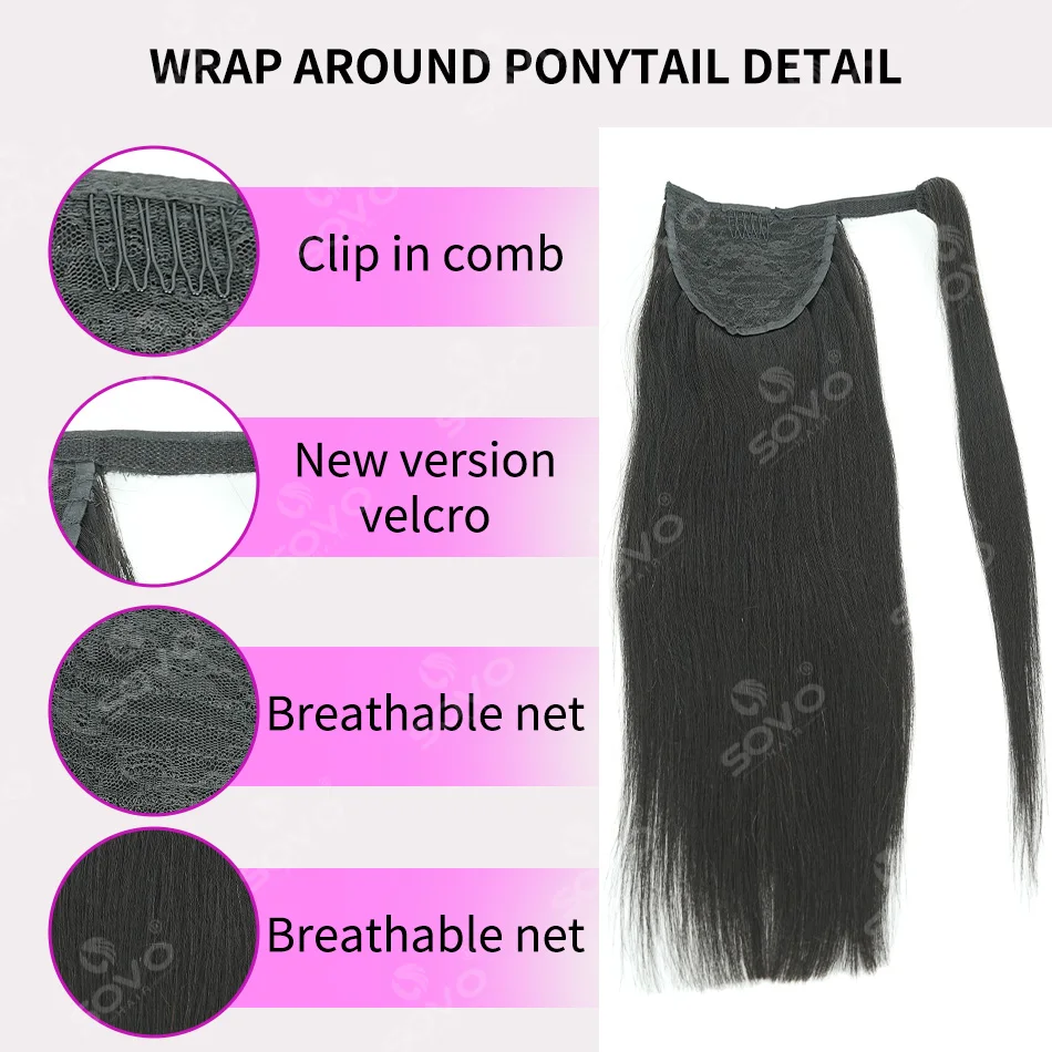 Ponytail Human Hair Extensions Straight Wrap Around Horsetail 100% Remy Human Hair 12"-28" Ponytail Extension for Women 3