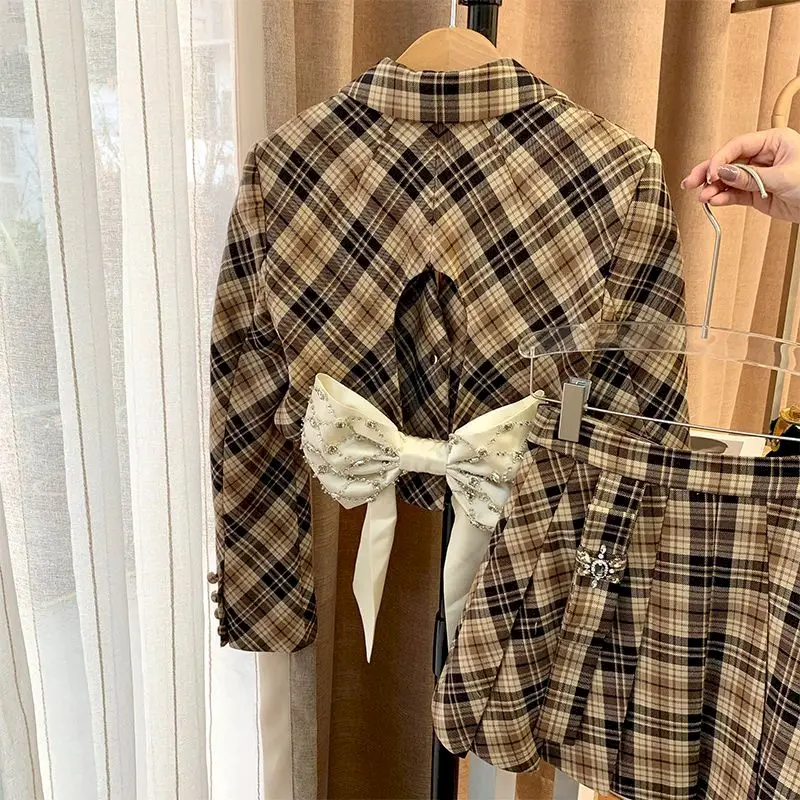 スーツ Nandez Checkered Jacket + Skirt Suit Set Jones new york womens size 6 brown tan checkered skirt suit