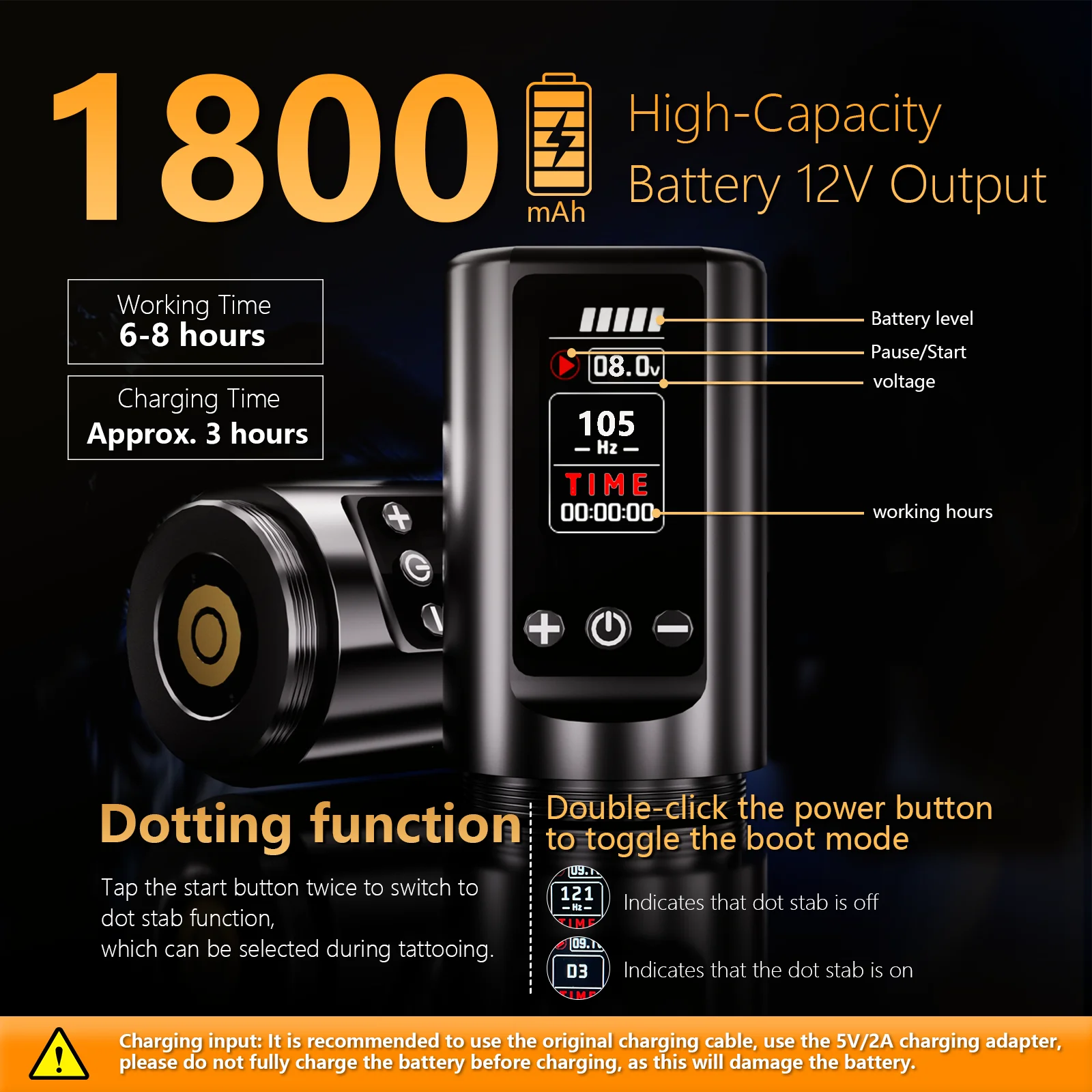 BIGWASP Professional Wireless Tattoo Machine Adjustable Stroke 2.0-4.2mm Coreless Motor 1800mAh Battery Tattoo Pen For Artist
