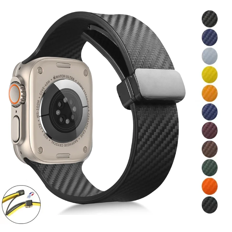 

Ремешок силиконовый для Apple Watch Ultra, магнитный браслет из углеродного волокна для iWatch SE 8 7 6 5, 49 мм 45 мм 44 мм 41 мм 40 мм 38/42 мм