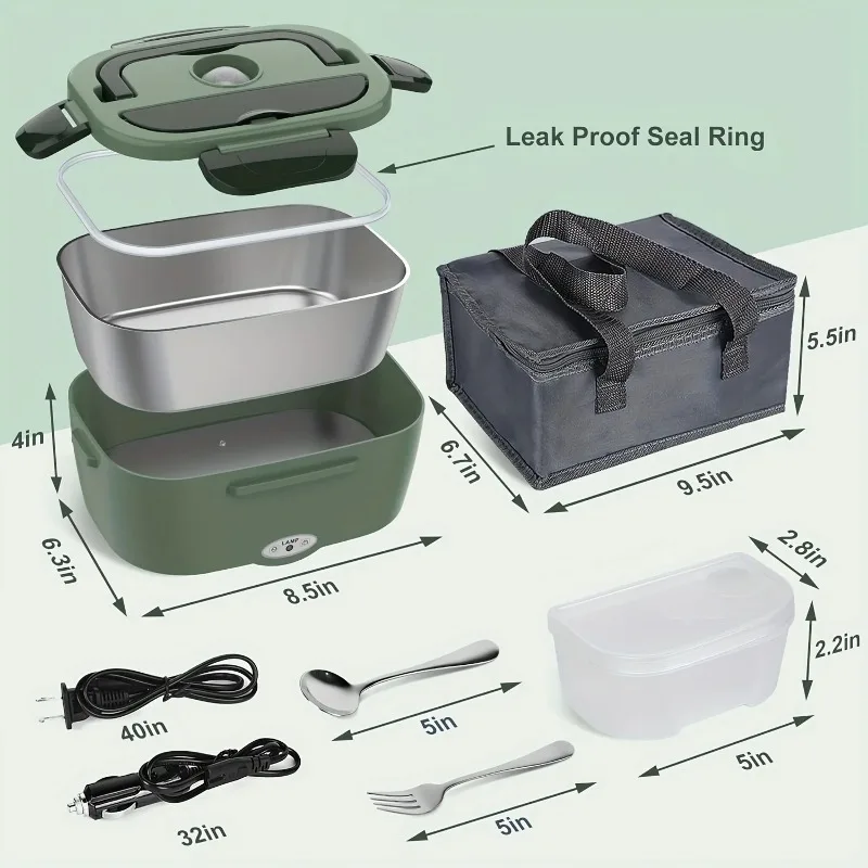 Portable Electric Food Warmer Lunch Box 1.5L 60W - Leak Proof Food Heater for Car, Home, Office & Travel 4