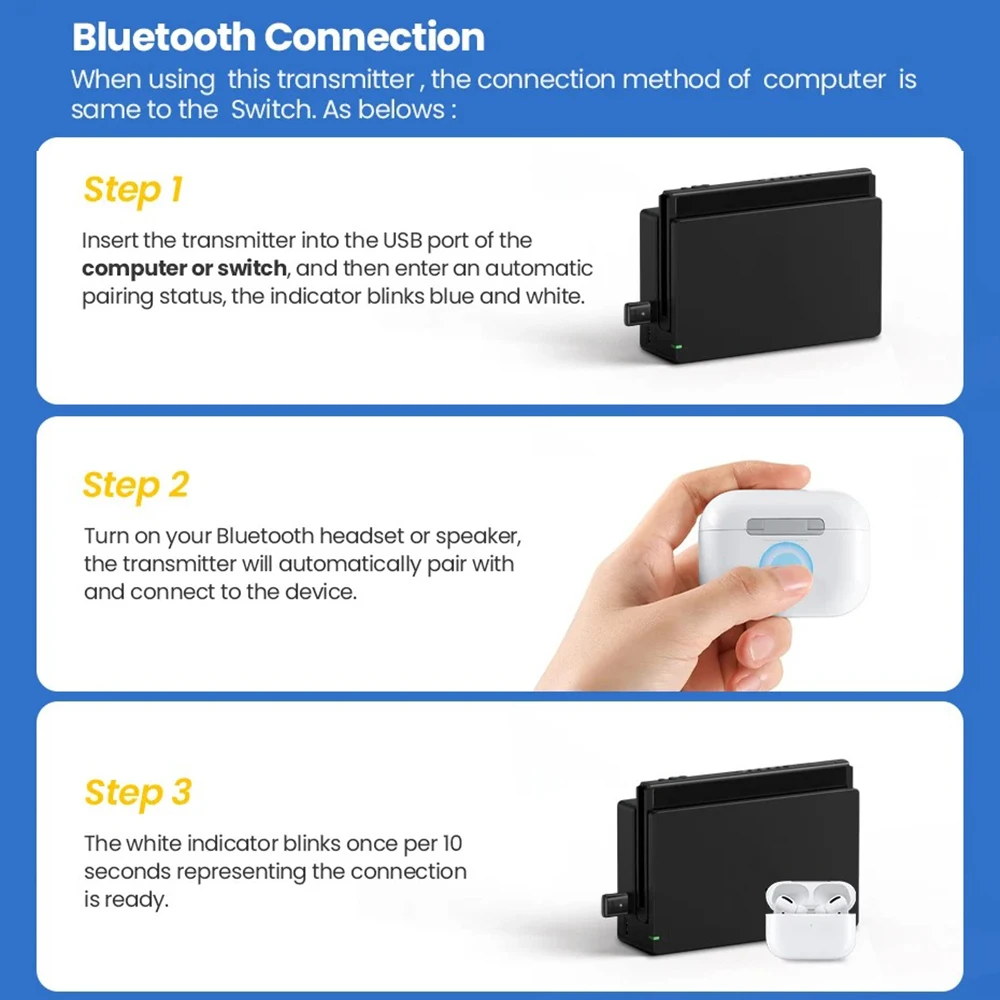 USB Bluetooth 5.3 Audio Transmitter Wireless Adapter for Macbook PC Notebook PS4 Pro PS5 Switch USB Bluetooth Dongle Receiver