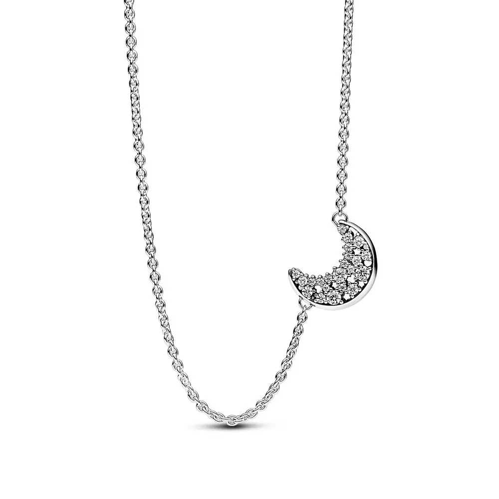 

Authentic 925 Sterling Silver Sparkling Crescent Moon Fashion Pendant Necklace Fit Women Bead Charm Gift DIY Jewelry