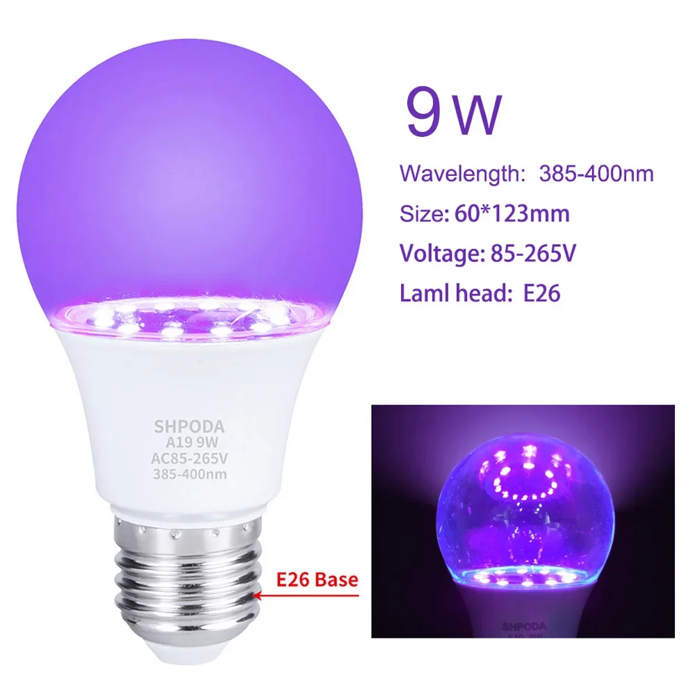 8W 9W 9.5W 15W 56W Ultraviolet UV Lamp Bulb Black Light Fluorescent Detection Lamp E26 110V 220V For DJ Party Home Decoration uv flashlight black light bulbs