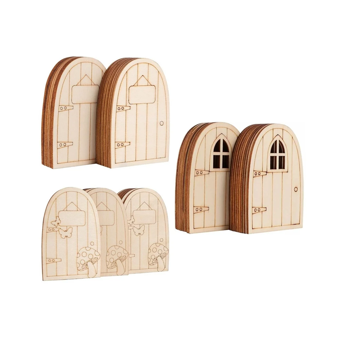 

60PCS Unpainted Wooden Fairy Door Blank Garden Door Hollow Out Wood Elf Door for DIY Christmas Craft Embellishments