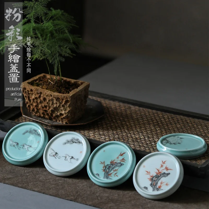 

Jingdezhen Porcelain Hand Painted Crane Cover Set Kiln Baked Teapot Top Holder Handmade Coaster Tea Set Kung Fu Tea Utensils