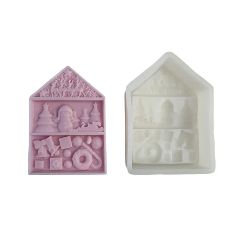 E0BF Christmas Ball House 3D Mould DIY Epoxy Mold Handmade Aroma Wax Soap Molds for Decorations e0bf christmas pendants silicone mould santa elk xmas house casting mold hanging ornaments crystal epoxy resin mold diy