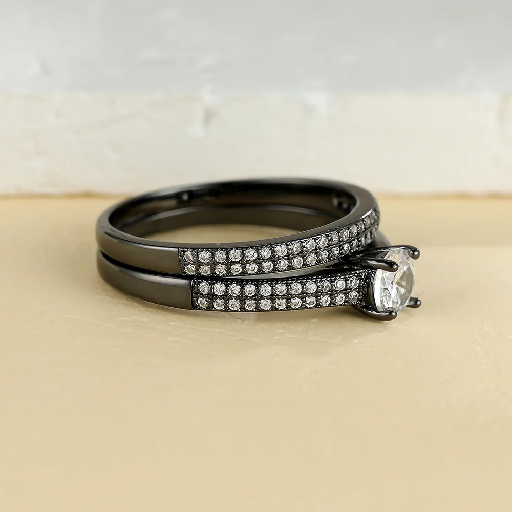 Luxury Black Gold Zircon Bridal Ring Set