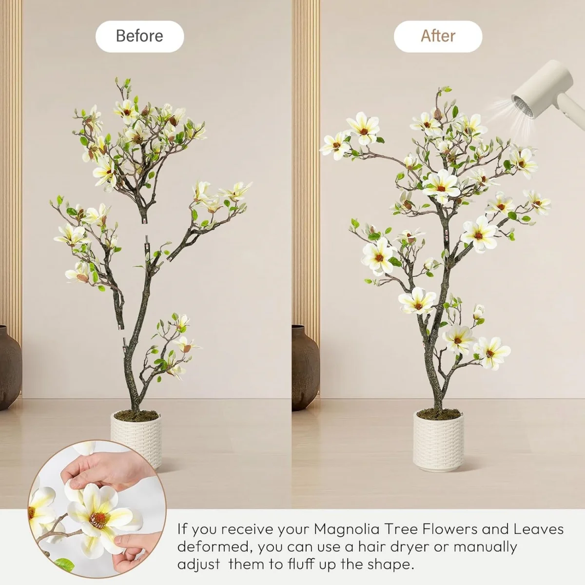 120 cm/150 cm/180 cm hoher künstlicher Magnolienbaum, künstliche Magnolienpflanze, künstliche Blumenbäume, künstliche Pflanzen für die Dekoration zu Hause und im Büro – Detail 14
