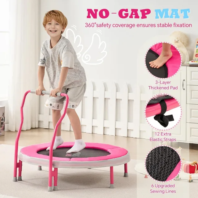 Mini Trampoline for Kids 3-6 with Foam Handle, 3ft Indoor Toddler Trampoline, No-Gap Cover
