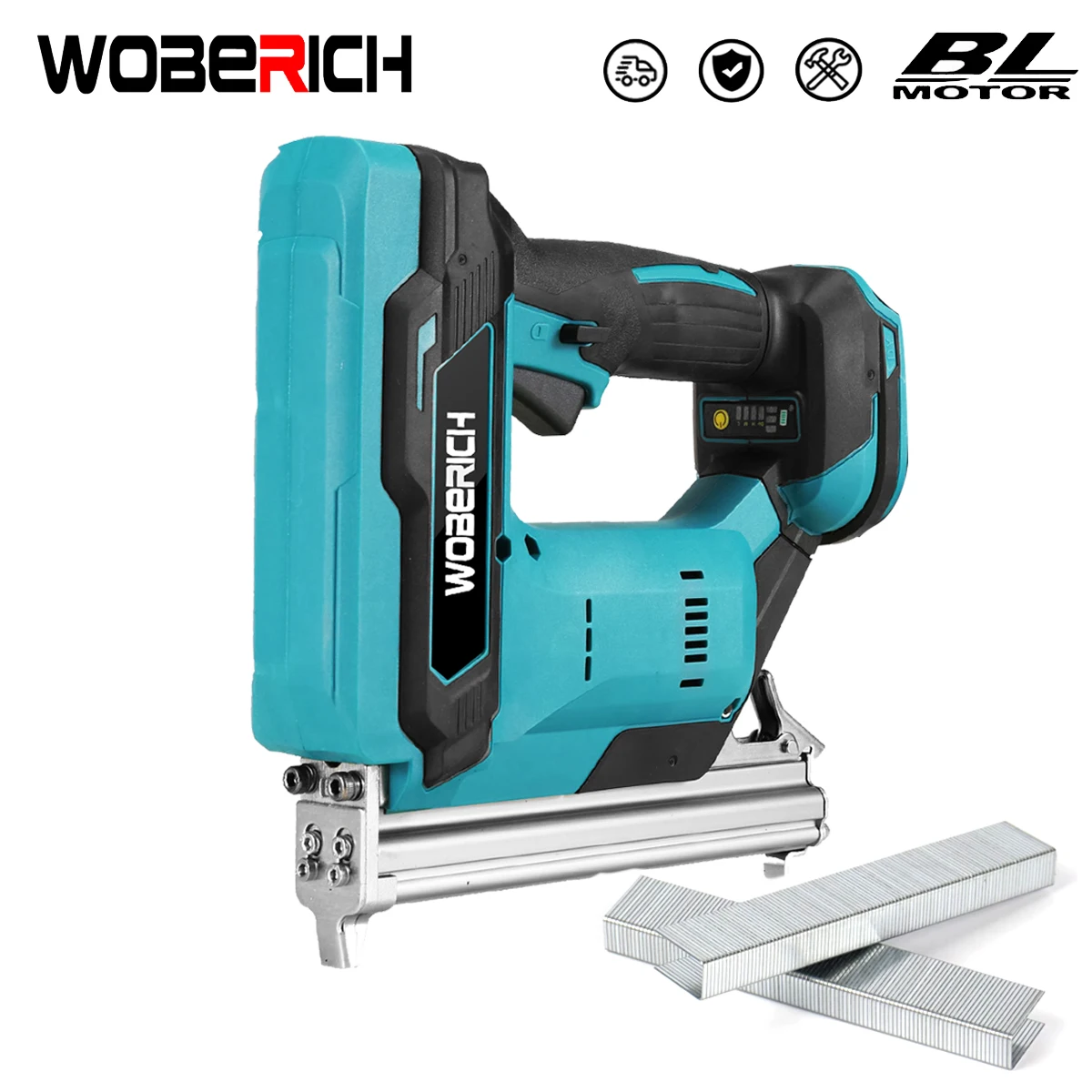 

Brushless Motor 1022J Cordless Electric Concrete Nail Gun Stapler Nailer Woodworking+ 2 set Nails For Makita/WOBERICH Battery