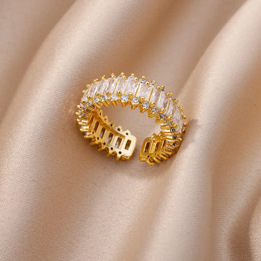 Zircon Rectangle Band Engagement Anillos Mujer