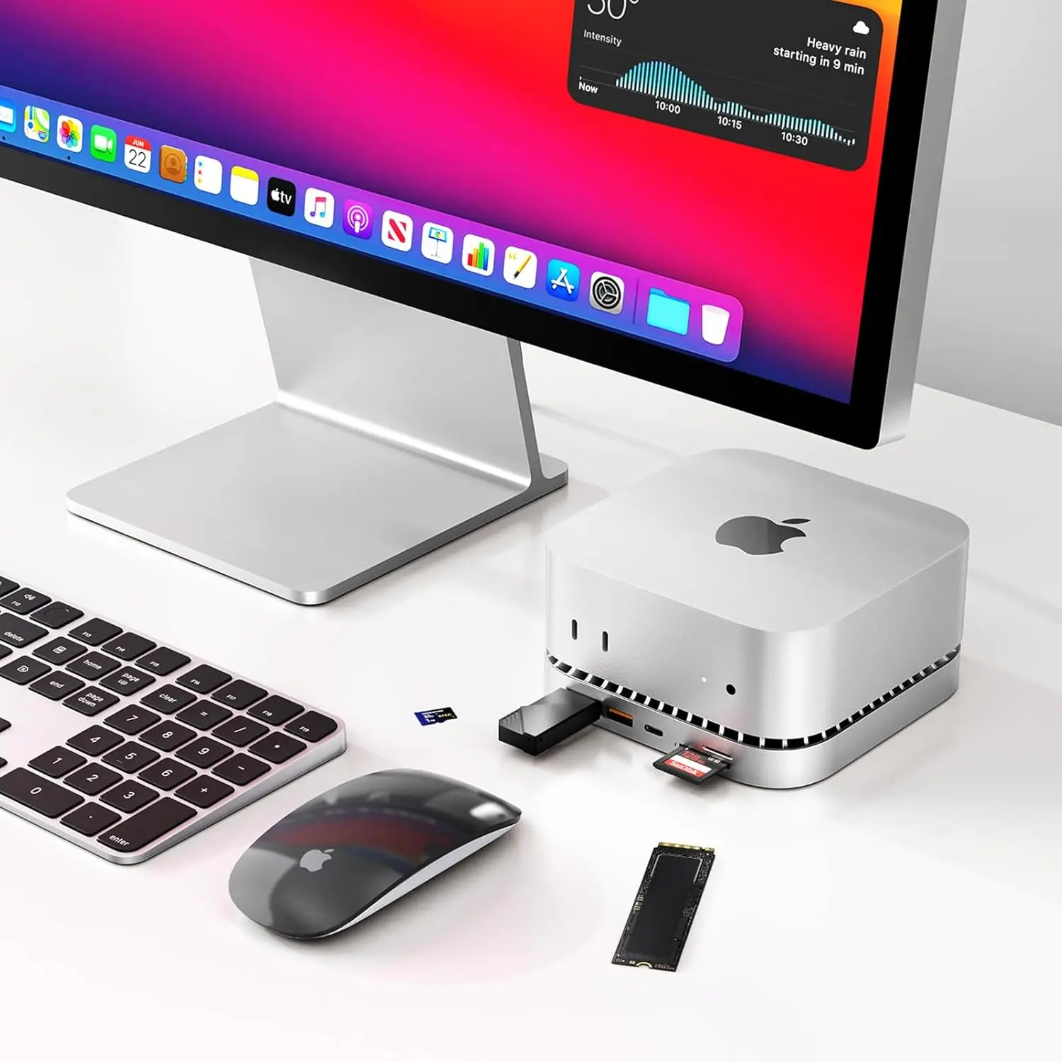 Mac Mini M4 Dock, USB C 허브 알루미늄 Mac Mini 스탠드 및 Mac Mini M4 및 M4 Pro 2024용 HDMI 허브(M.2 NVMe/SATA SSD 인클로저 포함)