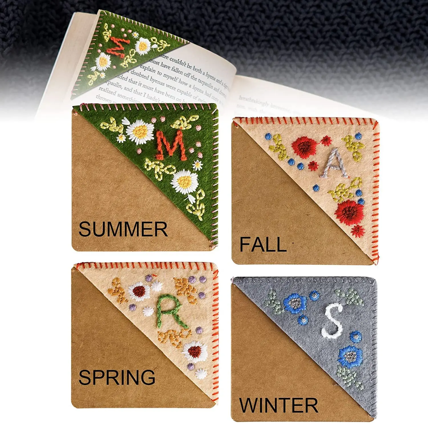 26 Letters Hand Embroidered Corner Bookmarks Felt Triangle Label Bookmarks Student Stationery Office Supplies