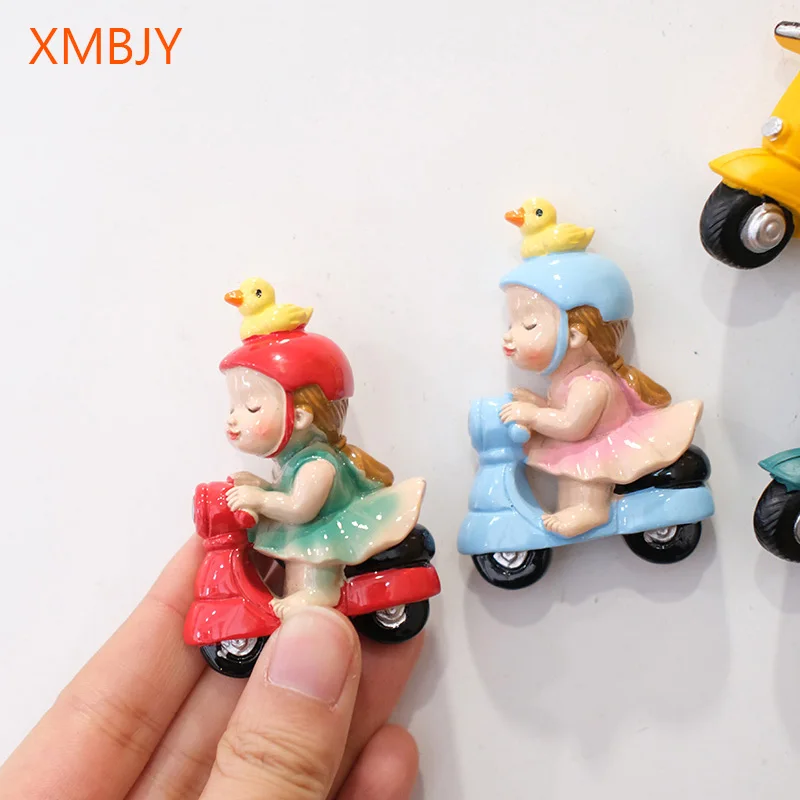 

New Arrival Refrigerator Magnet Cartoon Cute Motorcycle Girl 3D Resin Magnetic Refrigerator Sticker Creative Home Decor