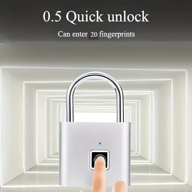 Mini Smart Fingerprint Padlock Rust-Proof, Keyless, Antitheft Security Door Lock Long-Lasting Battery USB Charging for Suitcase 4
