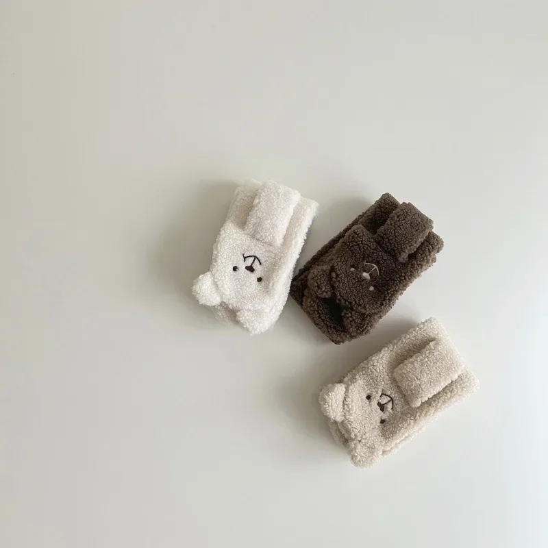 Winter Coral Fleece Pure Color Collar Children Soft Scarf Baby Boy Girls Plush Little Bear Neck Warm Scarves Outdoor Neckerchief kids scarf
