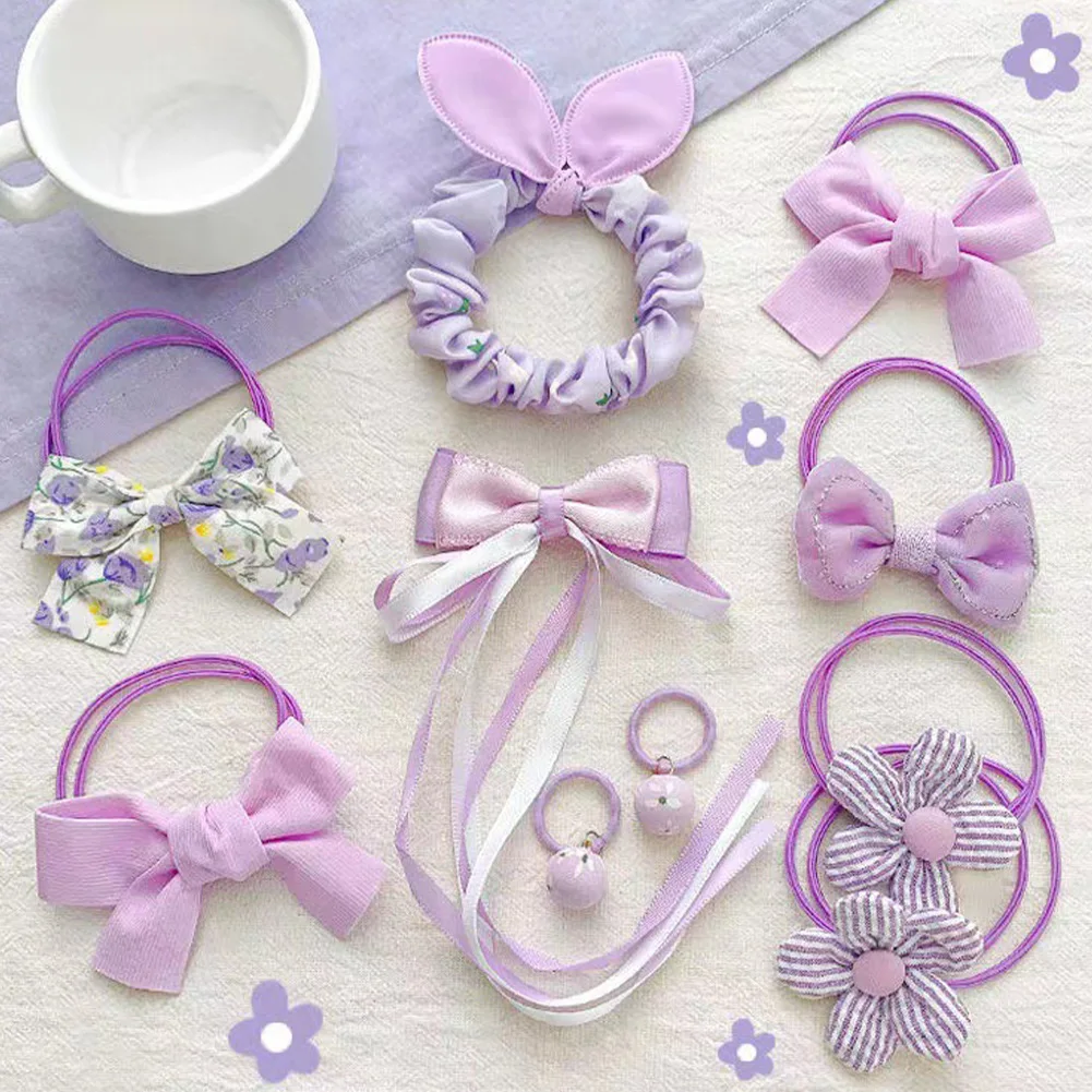 

10pcs New Korean Fresh Simple Solid Floral Fabric Bow Rubber Band Fashion Beautiful Girl Children Hair Rope Hair Accessories