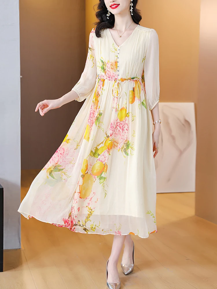 

2023 Summer Tunics Women Floral Casual Boho Dress Korean Fashion Midi Elegant Vestiti Donna Mini V-Neck Chiffon Prom Dresses For