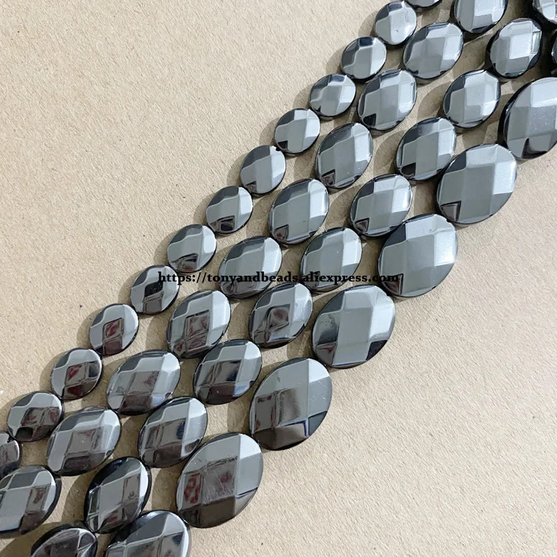 Natürliche Faceted Flach Oval Runde Schwarz Hämatit Stein Lose Perlen 8x10 10x14 13x18MM 15 "Pick Größe Schmuck, Die DIY